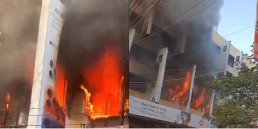 Collage of fire outbreak along Luthuli Avenue in Nairobi CBD.